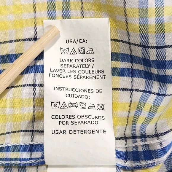 Chaps Men's Button Down Collared Shirt Size Large Short-Sleeve Plaid Blue Yellow - Picture 7 of 9